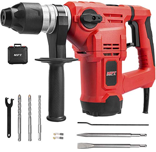 Product Cover MPT 1-1/4 Inch SDS-plus 12 Amp Heavy Duty Rotary Hammer Drill,3 Functions Vi'b'ration control Reverse and Variable Speed,Include 3 Drill Bits,Grease,Chisel with Case