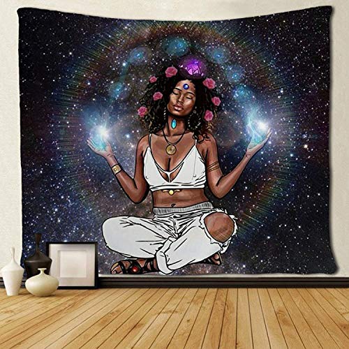 Product Cover SARA NELL Wall Tapestry African American Women with Pink Roses in Galaxy Tapestries Hippie Art Wall Hanging Throw Tablecloth 50X60 Inches for Bedroom Living Room Dorm Room