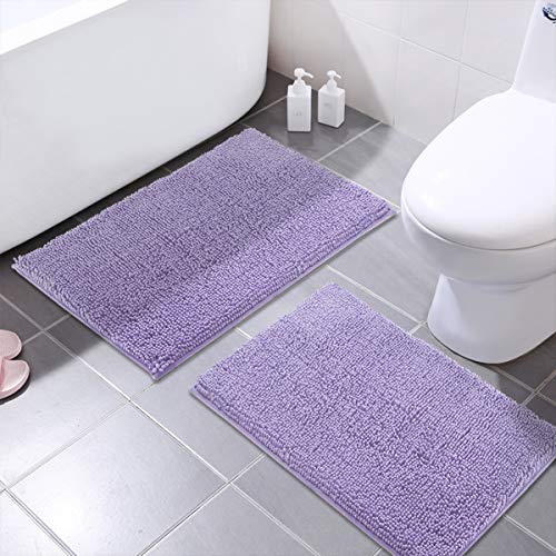 Product Cover MAYSHINE Chenille Bathroom Rugs Extra Soft and Absorbent Shaggy Bath Mats Machine Wash/Dry, Perfect Plush Carpet Mat for Kitchen Tub, Shower, and Doormats (2 Pack - 20x32 Inches, Lavender)