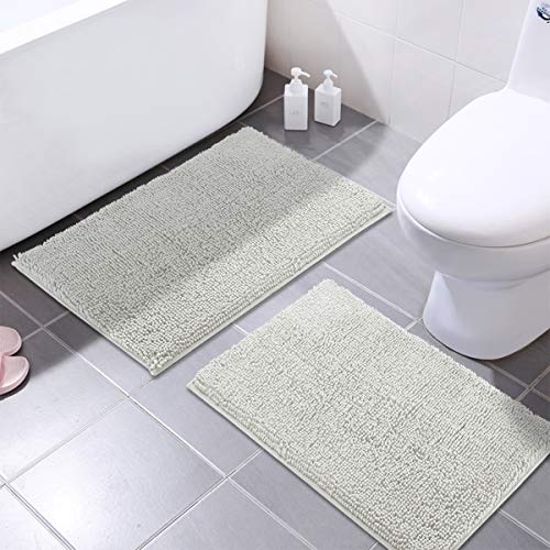 Product Cover MAYSHINE Chenille Bathroom Rugs Extra Soft and Absorbent Shaggy Bath Mats Machine Wash/Dry, Perfect Plush Carpet Mat for Kitchen Tub, Shower, and Doormats (2 Pack - 20x32 Inches, Light Gray)