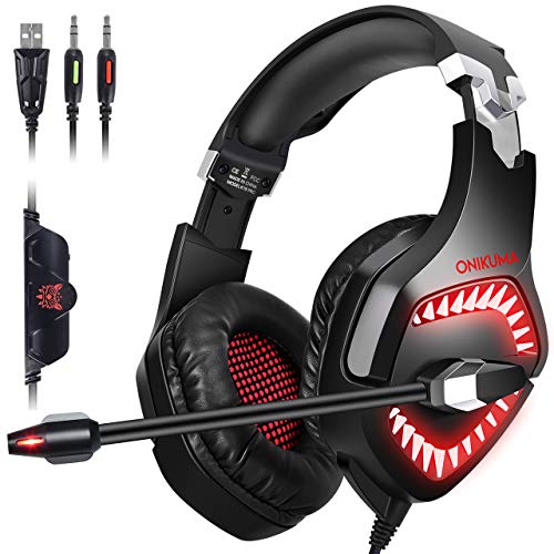 Product Cover ONIKUMA Gaming Headphones - PS4 Gaming Headset for PC, Xbox One, Controller, PS4, Mac, NS 【50mm Driver】【7.1 Surround Sound】 Over-Ear Gaming Headphones with Microphone, Soft Memory Earcup & LED Light