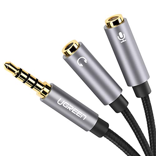 Product Cover UGREEN Headset Adapter Headphone Mic Y Splitter Cable, 3.5mm Stereo Audio Male to 2 Female Separate Audio Microphone Plugs Compatible for PS4, Xbox One, Laptop, Phone, PC Gaming Headset (Silver)