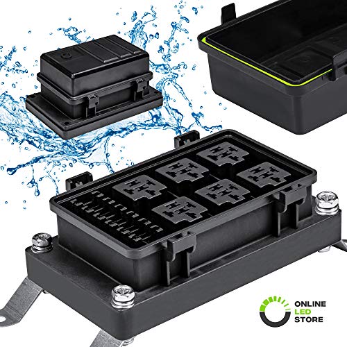 Product Cover 12V Auto Waterproof Fuse Relay Box Block [6 Bosch Style Relay Holder] [6 ATC/ATO Fuse Holder] Universal Relay Block Box for 12V Automotive Vehicles Cars Marine Boat Jeep Light Equipment