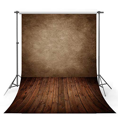Product Cover MEHOFOTO 5x7ft Photography Backdrop Concrete Dark Brown Wall Wood Floor Backdrop for Children Studio Props Photo Backgrounds