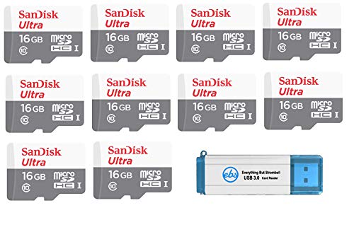 Product Cover SanDisk Ultra SDSQUNS-016G-GN3MN 16GB (10 Pack Bundle) 80MB/s UHS-I Class 10 microSDHC Card with (1) Everything But Stromboli 3.0 SD/TF Micro Reader