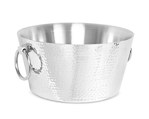 Product Cover BirdRock Home Hammered Double Wall Round Beverage Tub - 3 Gallons Stainless Steel - Ice Bucket - Metal Drink Cooler - House Party - Handles Small Container