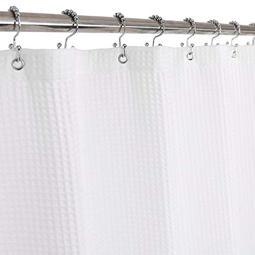 Product Cover Barossa Design Honeycomb Waffle Weave Shower Curtain Cotton Blend Extra Long 84 inch Height, Hotel Luxury, Heavy Weight, Spa, Washable, White, 72x84 Fabric Shower Curtain for Bathroom