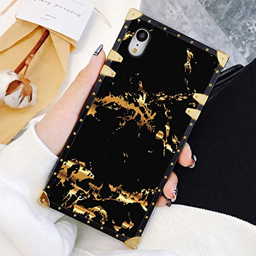 Product Cover Square Case Compatible iPhone XR Gold Black Marble Luxury Elegant Soft TPU Shockproof Protective Metal Decoration Corner Back Cover Case iPhone XR Case 6.1 Inch