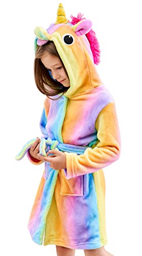 Product Cover Soft Unicorn Hooded Bathrobe Sleepwear - Unicorn Gifts for Girls (4-5 Years, Rainbow)