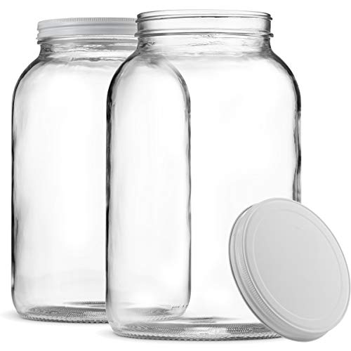 Product Cover Paksh Novelty 1-Gallon Glass Jar Wide Mouth with Airtight Metal Lid - USDA Approved BPA-Free Dishwasher Safe Large Mason Jar for Fermenting, Kombucha, Kefir, Storing and Canning Uses, Clear (2 Pack)