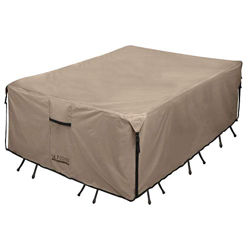 Product Cover ULTCOVER Rectangular Patio Heavy Duty Table Cover - 600D Tough Canvas Waterproof Outdoor Dining Table Chair Set Cover Size 111L x 74W x 28H inch