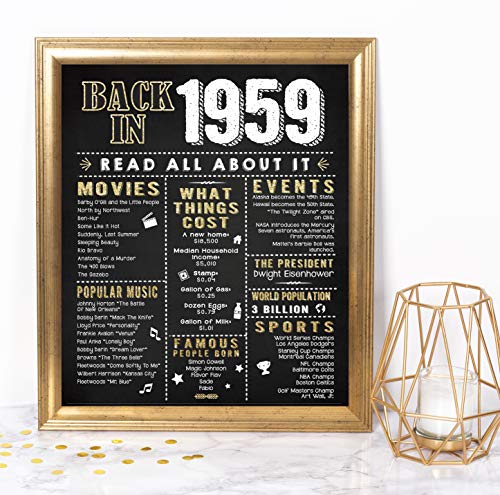 Product Cover Katie Doodle 60th Birthday Decorations Gifts for Women or Men | Includes 8x10 Back-in-1959 Sign [Unframed], BD060, Black/Gold