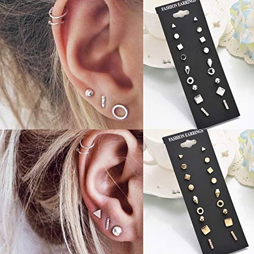 Product Cover wuqinqing 9pairs/Set Simple Vintage Geometric Crystal Stud Earrings Set Charm Trendy Gold/Silver Alloy Punk Earrings Women Causal Jewelry Accessories Gift