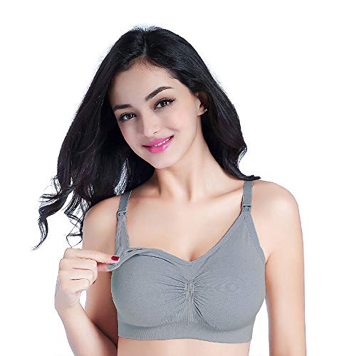 Product Cover Motherly Padded Breastfeeding Maternity Nursing Bras for Women Crease Style (Large, Gray)