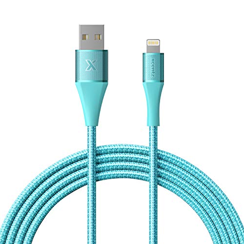 Product Cover Xcentz iPad Charger 6ft, Apple MFi Certified iPhone Charger Braided Nylon Lightning Cable with Premium Metal Connector Apple Charging Cable for iPhone XS/Max/XR/X/8/7/6S/6 Plus, iPad Mini/Air-Blue