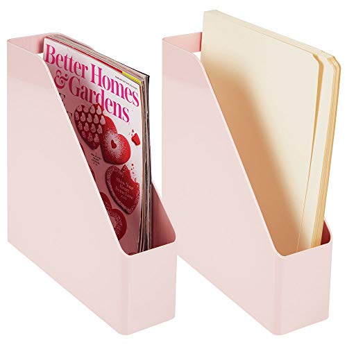 Product Cover mDesign Plastic File Folder Bin Storage Organizer - Vertical with Handle - Holds Notebooks, Binders, Envelopes, Magazines - Container for Home Office and Work Desktops - 2 Pack - Light Pink/Blush
