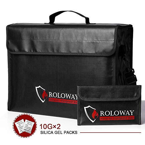 Product Cover ROLOWAY Large (17 x 12 x 5.8 inches) Fireproof Bag, XL Fireproof Document Bags with Bonus Bag, Fireproof Safe and Water Resistant Bag for Money, Legal Documents, Files, Valuables