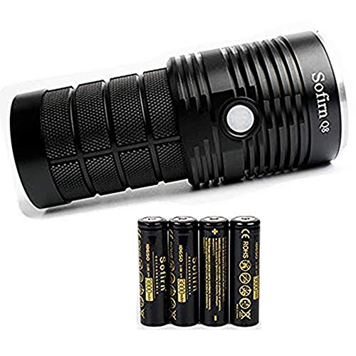 Product Cover Sofirn Q8 Hight 5000 Lumen Flashlight, Upgraded from BLF Q8 Light, Professional Searchlight Comes with 4 Button Top 18650 Battries