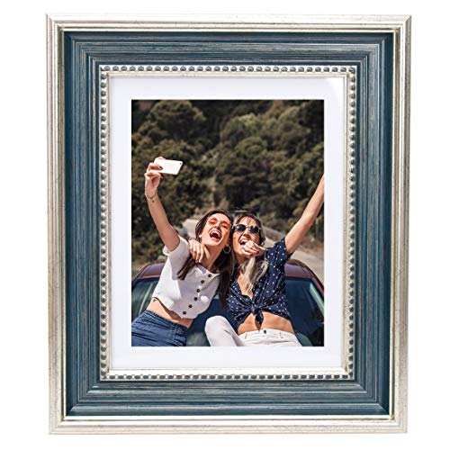 Product Cover Beyond Your Thoughts 8x10 Picture Photo Frame(1 Pack Real Glass) Antique with Matted for 5X7 Blue Color, Vertical or Horizontal, Table Top and Wall Mounting Display