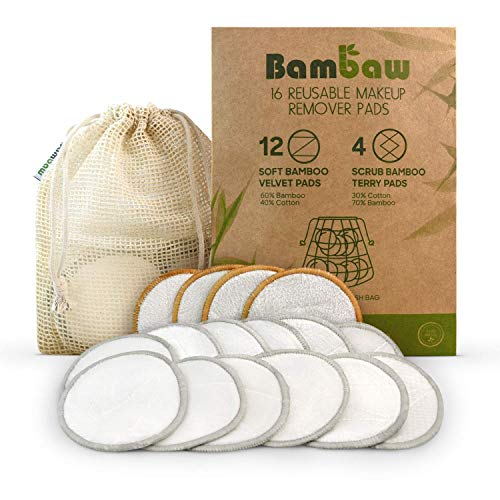 Product Cover Reusable Make Up Remover Pads | 16 Bamboo Removal Pads with Laundry Bag | Washable and Eco-Friendly | For All Skin Types | Face Cleaner and Eye Make Up Remover Pads| Zero Waste Make Up Pads | Bambaw