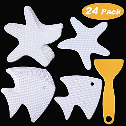 Product Cover Senignol 24PCS Non Slip Bathtub Stickers, Adhesive Bath Treads Non-Slip Bathtub Shower Stickers Appliques with Scraper for Tubs Bath, Pools, Stairs or Other Slippery Spots(Starfish& Fish)