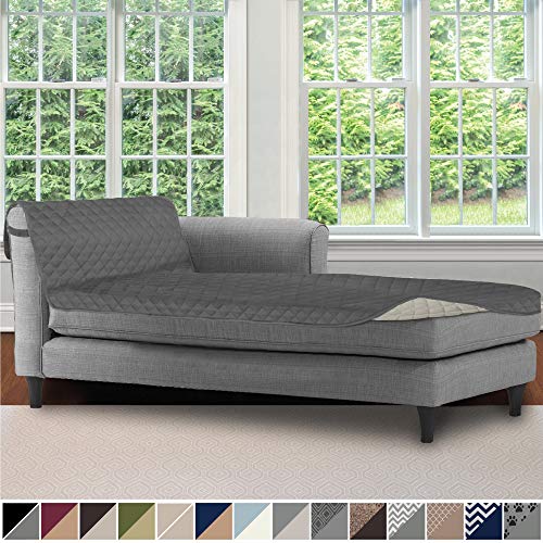 Product Cover Sofa Shield Original Patent Pending Reversible Sofa Chaise Protector, 102x34 Inch, Washable Furniture Protector, 2 Inch Strap, Chaise Lounge Slip Cover for Pets, Dogs, Kids, Cats, Charcoal Linen