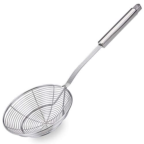 Product Cover TEMCHY Spider Strainer Skimmer Ladle, 5.5 Inch Stainless Steel Solid Skimmer Basket with Long Handle for Everyday Frying Steaming and Scooping