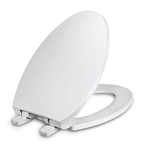 Product Cover Elongated Toilet Seat with Cover, Slow Close, Easy to Install, Plastic, White, Fits All Elongated or Oval Toilets