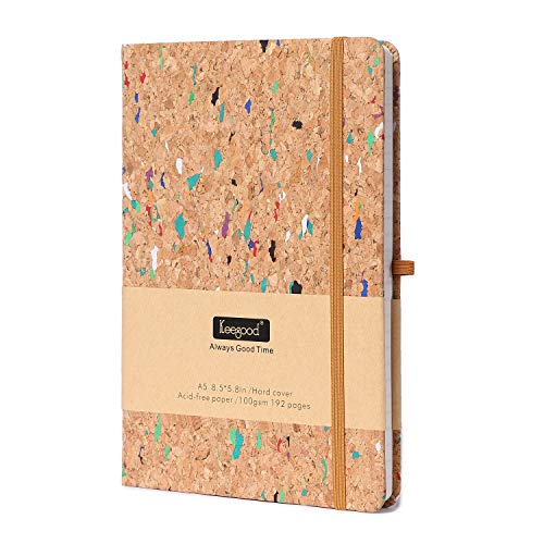 Product Cover A5 Classic Notebook/Journal,Hard Cover Writing Notebook with Fine Expandable Paper Pocket, Pen loop,8.5x 5.8 In,Wood Color, Premium Thick Paper 192 Pages for School Season