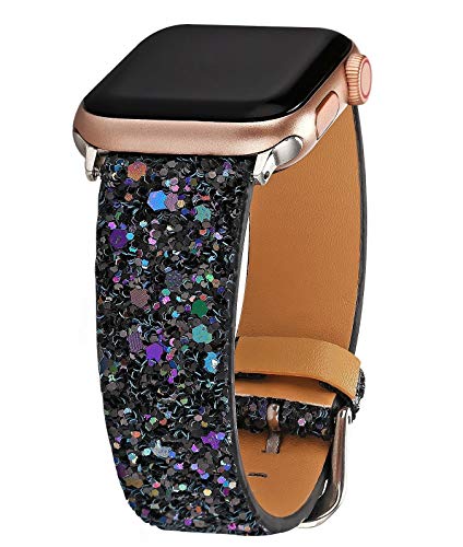 Product Cover Greaciary Glitter Bling Band Compatible for iWatch Band 42mm 44mm,Leather Luxury Shiny Sparkle Strap Wristbands Women Replacement for iWatch Series 5/4/3/2/1