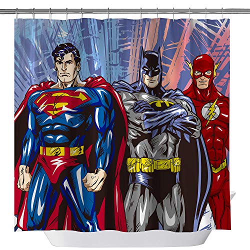 Product Cover GOODCARE Superman Batman Flash Classic Shower Curtain Marvel Heroes Polyester Fabric Shower Curtains for Bathroom, Bath Decor Curtain Set Including Hooks, 71x71inch