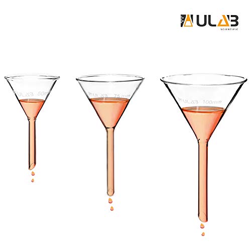 Product Cover ULAB Scientific Glass Funnel Set, 1 of Each Size 50mm 75mm 100mm with Approx. 60° Angle, Short stem, UGF1009