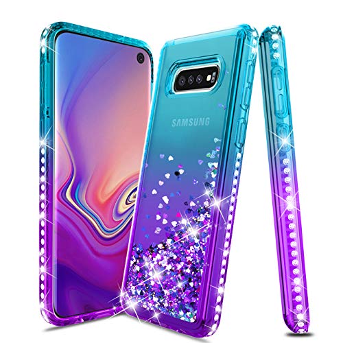 Product Cover Samsung Galaxy S10E Case,Galaxy S10 E Cell Phone Case,Galaxy S 10E Case,Durable Cute Glitter Bling Liquid Quicksand Sparkle Diamond Shockproof Protective Case Cover Skin for Girls Women,Teal/Purple