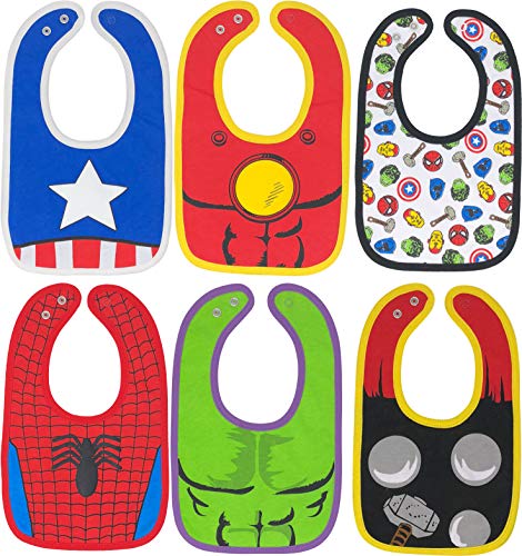 Product Cover Marvel Avengers Baby Boys' Bibs 6 Pack Spiderman Hulk Thor Iron Man Captain America