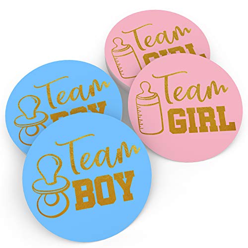Product Cover Baby Nest Designs - Gender Reveal Stickers Games Team Boy & Team Girl (80 Pieces) - Perfect Gender Reveal Party Supplies - Gold Foil Stamping - Hand-Drawn Art in The USA - Easy Peel-Off