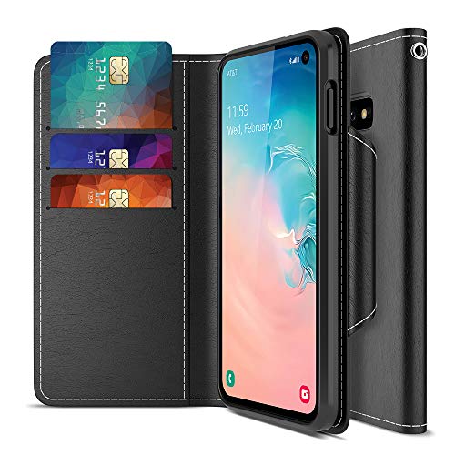 Product Cover Maxboost Galaxy S10e Case mWallet Series Designed for Samsung Galaxy S10e [Stand Feature] [PowerShare Friendly] Galaxy S10E Case Credit Card Wallet (Black) w/Card Slot Side Pocket Magnetic Closure
