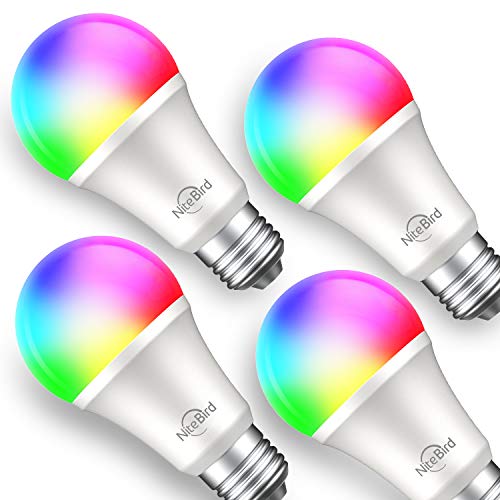 Product Cover Smart Light Bulb Works with Alexa Google Home, NiteBird A19 E26 WiFi Multicolor Dimmable LED Lights Bulbs, 2700k + RGB, 75W Equivalent, No Hub Required, 4 Pack