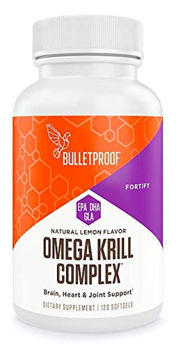 Product Cover Bulletproof Omega Krill Complex, Triple Strength Essential Fats with EPA, DHA, GLA and Astaxanthin, 1560mg Omega-3s Per Serving, Lemon Flavored (120 Softgels)