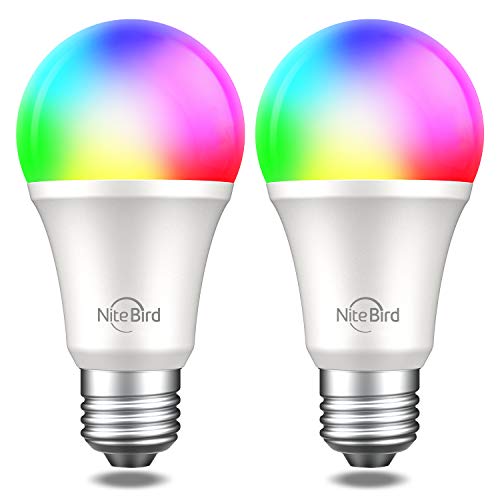 Product Cover Smart Light Bulb Works with Alexa Google Home, NiteBird A19 E26 WiFi Multicolor Dimmable LED Lights Bulbs, 2700k + RGB, 75W Equivalent, No Hub Required, 2 Pack
