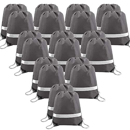 Product Cover 20 Pieces Grey-Drawstring-Backpacks-Bag Reflective Sports Gym Sack Pack String Bags