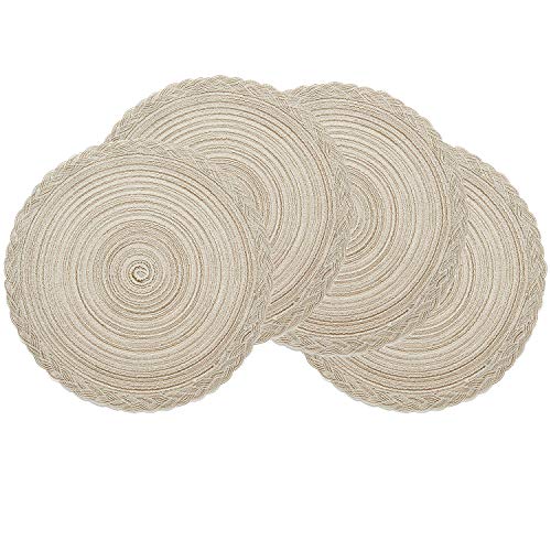 Product Cover U'Artlines Indoor & Outdoor Round Cotton Placemat, Perfect for Fall, Dinner Parties, BBQs, Christmas Parties and Everyday Use,4pcs placemats, Ivory White