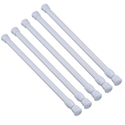 Product Cover Shappy 5 Pack Cupboard Bars Tensions Rod Spring Curtain Rod for DIY Projects, Extendable Width (9.84 to 15.75 Inches, White)