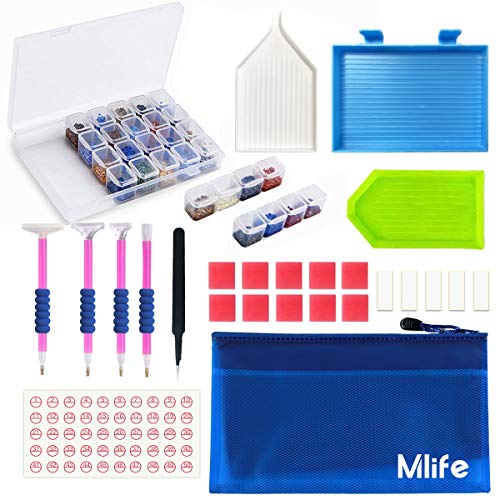 Product Cover Mlife 5D Diamond Painting Tools and Accessories Kit, 31 Pieces DIY Diamond Painting Accessories with 28 Slots Diamond Storage Box, Apply to Full Drill & Partial Drill 5D Diamond Painting