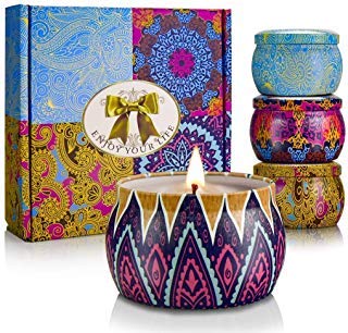 Product Cover YINUO LIGHT Scented Candles Lavender, Lemon, Mediterranean Fig, Fresh Spring, Natural Soy Wax Portable Travel Tin Candle Gifts Set for Women
