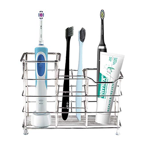 Product Cover HAOYUNTE Metal Toothbrush Holder Stainless Steel Chrome Toothbrush Rack, Corrode Proof Toothbrush Stand for Electric Toothbrush, Toothpaste, Razors, Facial Cleanser, Bathroom Storage Organizer
