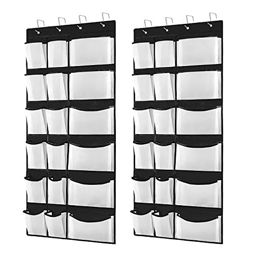 Product Cover Kootek 2 Pack Over The Door Shoe Organizers, 12 Mesh Pockets + 6 Large Mesh Storage Various Compartments Hanging Shoe Organizer with 8 Hooks Shoes Holder for Closet Bedroom, Black(59 x 21.6 inch)
