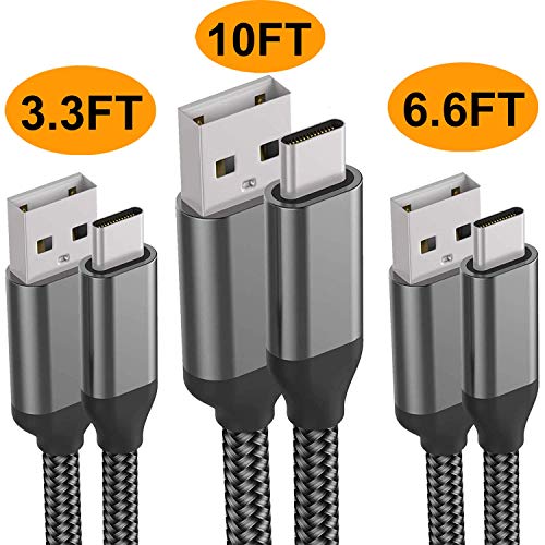 Product Cover USB C Cable,3PACK 10FT 6FT 3FT,Fast Charging,Nylon,Charger Cord For LG Stylo 5 4 G8X G8 V50 V40 ThinQ,Samsung Galaxy S10e S10 S9 Plus,Note 10 9,A10e A20e A20 A30 A40 A50 A70 A80,Moto G7 Z4 Z3,ZTE,Sony