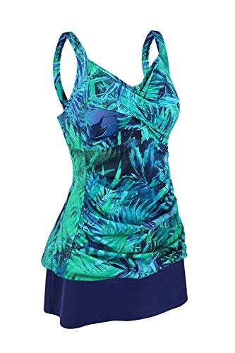 Product Cover JINXUEER Women's Plus Size Swimwear Floral Tankini Set Ruched Modest Two Piece Skirt Swimsuit