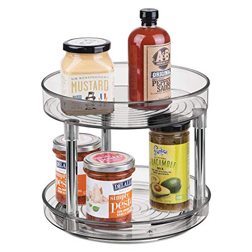 Product Cover mDesign 2 Tier Lazy Susan Turntable Food Storage Container for Cabinets, Pantry, Fridge, Countertops - Spinning Organizer for Spices, Condiments - 9