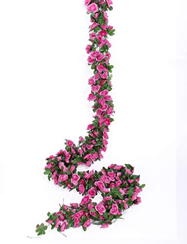 Product Cover Miracliy 5 Pack 41 FT Fake Rose Vine Flowers Plants Artificial Flower Hanging Rose Ivy Home Hotel Office Wedding Party Garden Craft Art Décor (Fuchsia)